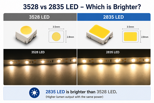 What is brighter 3528 or 2835 led light